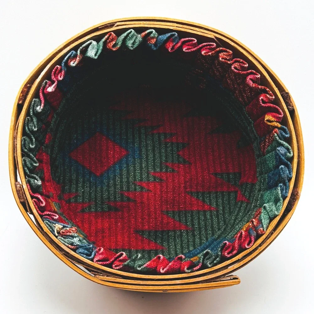1993 Longaberger Basket Red Green Plaid Liner Button Tie On Christmas Retired